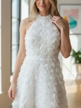 White Floral Appliqué Halter Mini Dress by Lulus, NWT